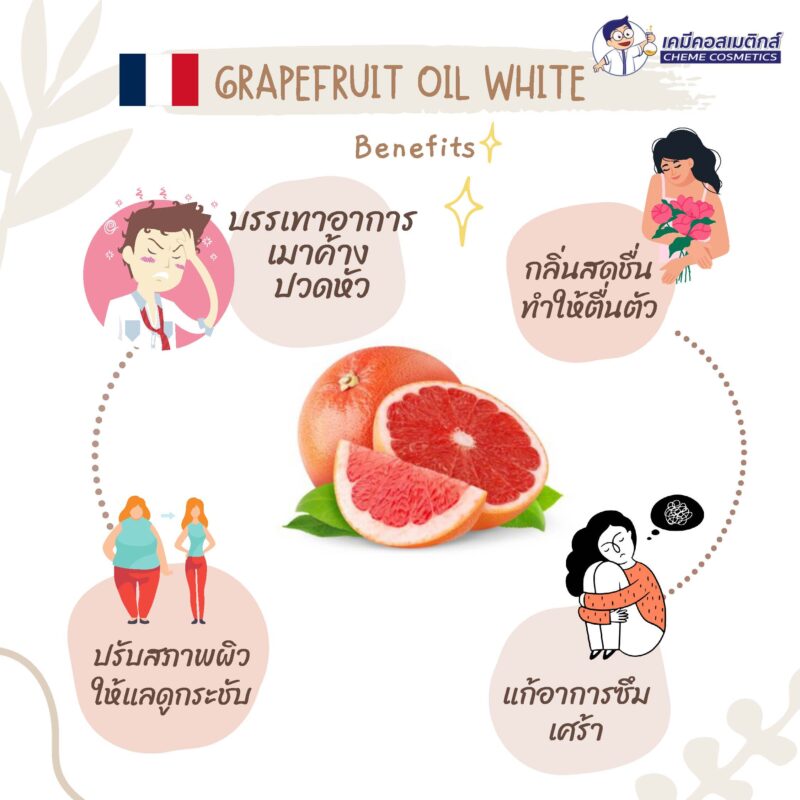 Grapefruit Oil White น้ำมันหอมระเหยเกรฟฟรุต กลิ่นหอมละมุนให้ความสดชื่น ช่วยกระตุ้นพลังให้ตื่นตัวและแก้อาการซึมเศร้าได้ดี - Image 2