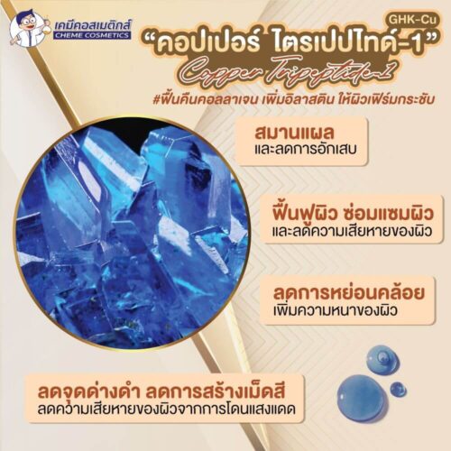 Alternative view of Copper Tripeptide-1 (GHK-Cu) สารเปปไทด์สูตรเข้มข้น 2000ppm ช่วยกระตุ้นการผลิตคอลลาเจน ลดริ้วรอย เพิ่มความยืดหยุ่น และฟื้นฟูผิวที่เสียหายให้กลับมาเรียบเนียนอย่างเป็นธรรมชาติ
