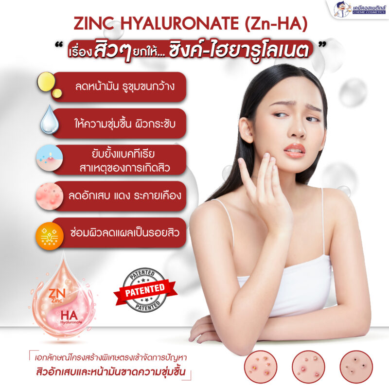 ZINC HYALURONATE (Zn-HA)  ซิงค์-ไฮยารูโลเนต รักษาสมดุลของไขมันตามรูขุมขน ช่วยให้ความชุ่มชื้น ซ่อมแซม และบำรุงผิว ป้องกันและลดการอักเสบของสิว - Image 2