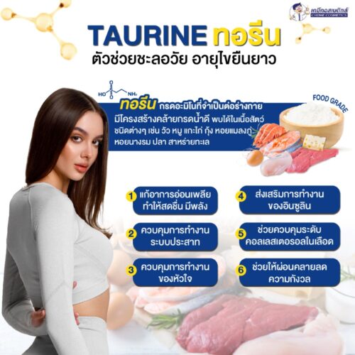 Alternative view of Taurine (ทอรีน) กรดอะมิโนเพิ่มพลัง บูสต์ความแข็งแรง ลดอาการเหนื่อยล้า เสริมการทำงานของสมองและระบบประสาท