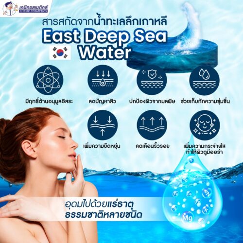 East Deep Sea Water น้ำทะเลลึกเกาหลี อุดมไปด้วยแร่ธาตุธรรมชาติหลายชนิด มีฤทธิ์ต้านอนุมูลอิสระ ลดปัญหาสิว ปกป้องผิวจากมลพิษ ช่วยเก็บกักความชุ่มชื่น เพิ่มความยืดหยุ่น ลดเลือนริ้วรอย เพิ่มความกระจ่างใสทำให้ผิวดูมีออร่า - Image 3