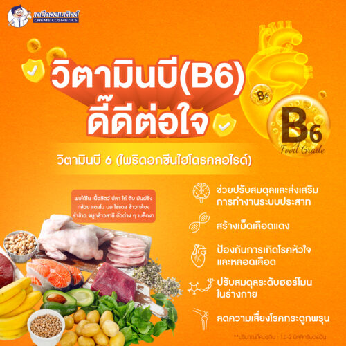 Alternative view of Vitamin B6 (Pyridoxine hydrochloride) วิตามินบี 6 (ไพริดอกซีน ไฮโดรคลอไรด์) ช่วยลดอาการคลื่นไส้ บำรุงระบบประสาท กล้ามเนื้อ หัวใจ สมอง