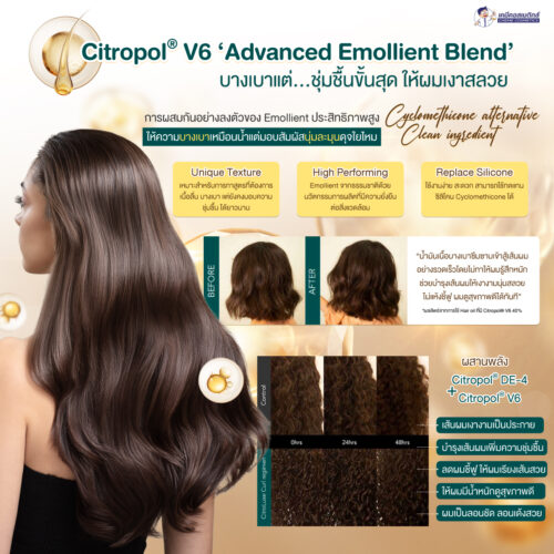 Alternative view of Citropol V6 นวัตกรรมสารให้ความชุ่มชื้นระเหยได้ทางเลือกใหม่ทดแทนซิลิโคน (D5) แห้งเร็ว กระจายตัวดี เบาสบายไม่เหนอะหนะ ย่อยสลายได้ 100% ปลอดภัยต่อผู้ใช้และสิ่งแวดล้อม