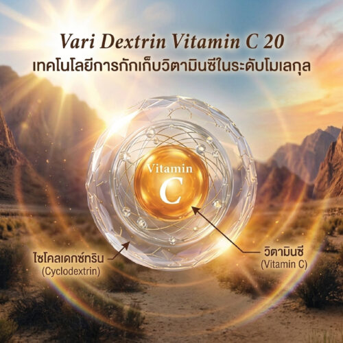 Alternative view of Vari Dextrin VIitamin C 20 วิตามินซีในเทคโนโลยีไซโคลเดกซ์ทริน การปลดปล่อยแบบควบคุม เพื่อประสิทธิภาพสูงสุดในการบำรุงผิว ต้านอนุมูลอิสระ และกระตุ้นคอลลาเจนอย่างล้ำลึก