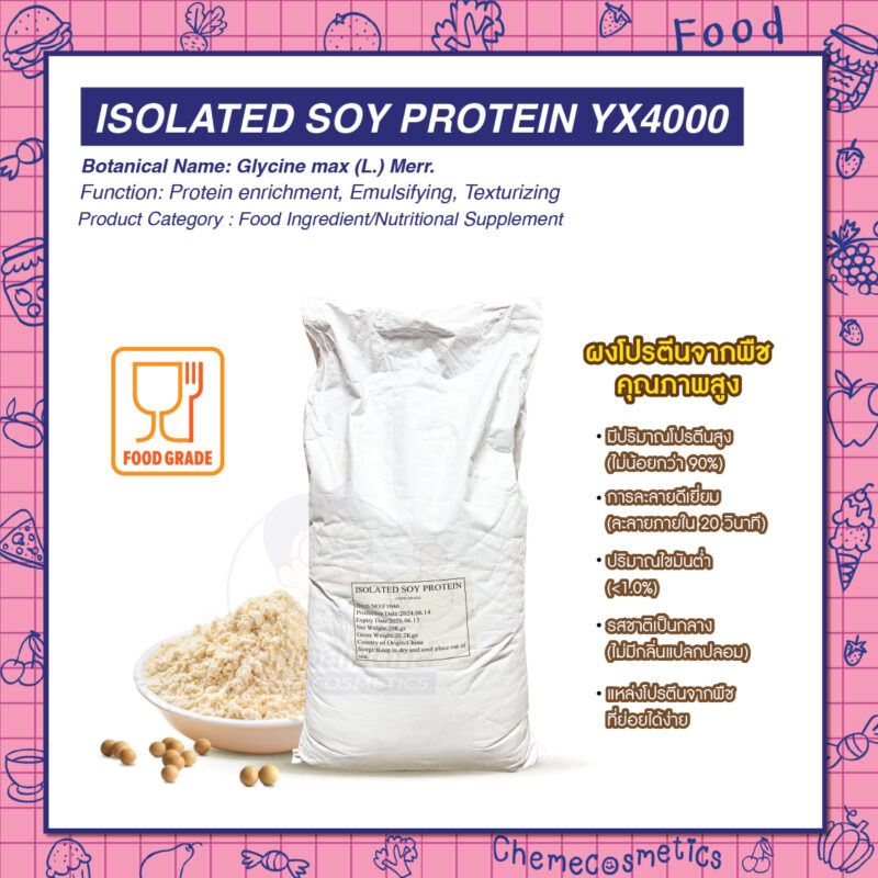 Isolated Soy Protein YX4000 (โปรตีนถั่วเหลืองสกัด YX4000) โปรตีนพืชคุณภาพสูงสำหรับอาหารและผลิตภัณฑ์เสริมอาหาร