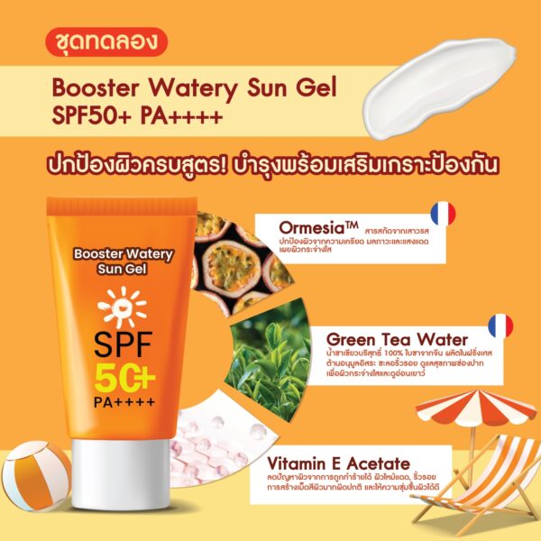 ชุดทดลอง ครีมกันแดด บูสเตอร์ วอเตอรี่ ซัน เจล SPF 50+ PA++++ Booster Watery Sun Gel SPF50+ PA++++