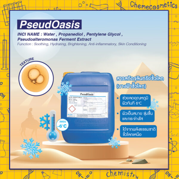 PseudOasis (ซูโดโอเอซิส) สารสกัดจุลินทรีย์ขั้วโลก (นางฟ้าขั้วโลก) ช่วยลดอุณหภูมิผิวทันที 6°C ผิวเย็นสบาย ชุ่มชื้น และกระจ่างใส จากพลังธรรมชาติขั้วโลกเหนือ