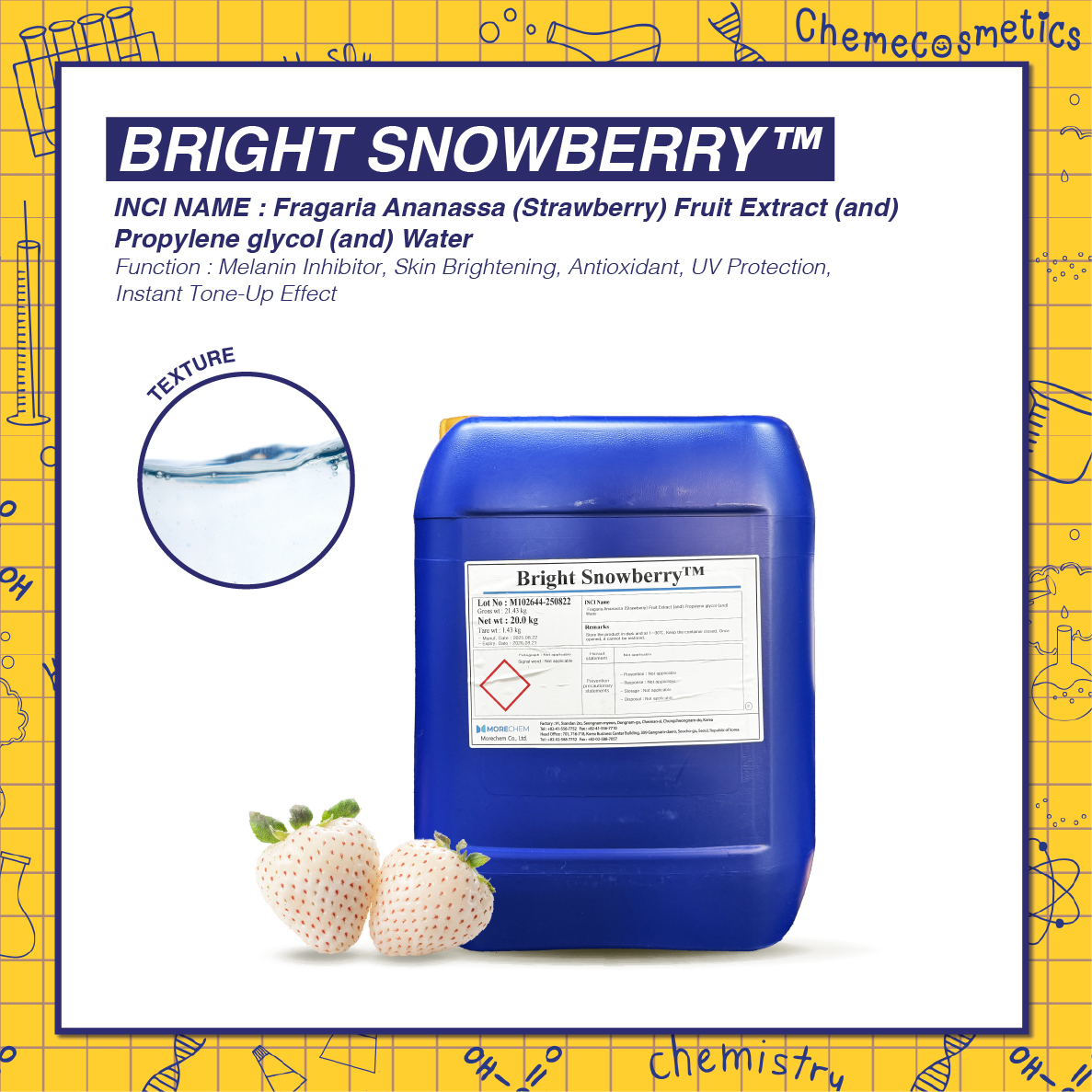 Bright Snowberry สารสกัดสตรอว์เบอร์รี่ขาวพรีเมียม เพื่อผิวกระจ่างใส ลดเม็ดสีเมลานิน ผิวขาวใส ลดจุดด่างดำ ด้วยพลังไวท์โพลีฟีนอล จากสตรอว์เบอร์รี่หิมะเกาหลี
