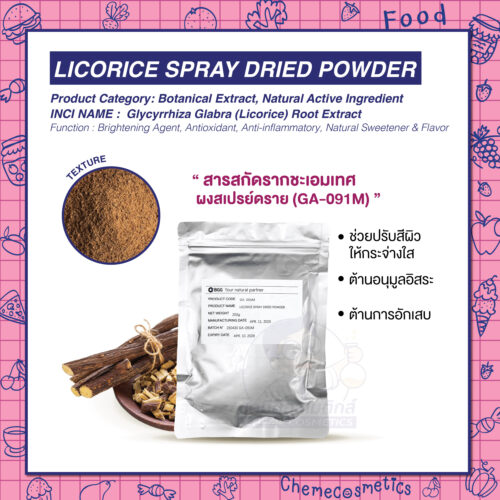 Licorice Spray Dried Powder สารสกัดรากชะเอมเทศ ผงสเปรย์ดราย (GA-091M) ช่วยปรับสีผิวให้กระจ่างใส ต้านอนุมูลอิสระ ต้านการอักเสบ