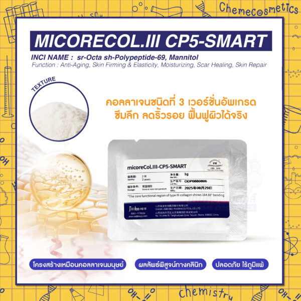 micoreCol.III CP5-SMART (Collagen Type III) คอลลาเจนชนิดที่ 3 เวอร์ชั่นอัพเกรด ซึมลึก ลดริ้วรอย ฟื้นฟูผิวได้จริง โครงสร้างเหมือนมนุษย์ ผลลัพธ์พิสูจน์ทางคลินิก ปลอดภัย ไร้ภูมิแพ้