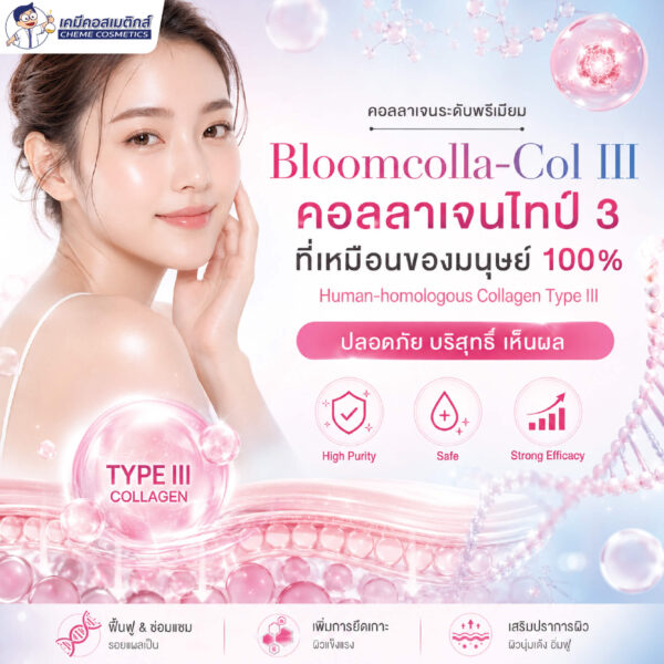 Bloomcolla Col III (Collagen Type III) คอลลาเจนไทป์ 3 รีคอมบิแนนท์ ฟื้นฟูและปลอบประโลมผิวแพ้ง่าย เหมือนคอลลาเจนมนุษย์ 100% - Image 2