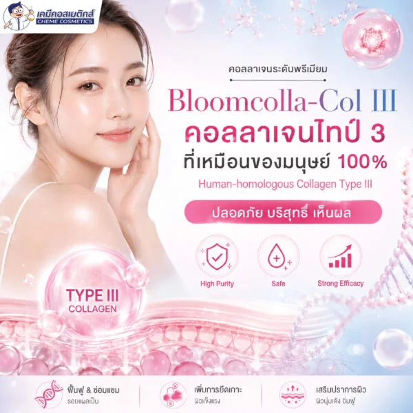 Bloomcolla Col III (Collagen Type III) คอลลาเจนไทป์ 3 รีคอมบิแนนท์ ฟื้นฟูและปลอบประโลมผิวแพ้ง่าย เหมือนคอลลาเจนมนุษย์ 100% - Image 2
