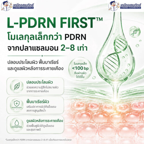Alternative view of L-PDRN FIRST สารสกัด PDRN (Vegan) จุลินทรีย์ รายแรกของโลกที่มีงานวิจัยตีพิมพ์ระดับ SCI รองรับ (SCI-PUBLISHED WORLD'S FIRST) เข้มข้นด้วย Hydrolyzed DNA สูงถึง 10% (DNA เล็กกว่า 2–8×) ฟื้นฟู สงบผิว เสริมเกราะผิวแข็งแรง