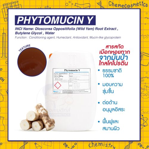 Phytomucin Y (Plant Mucin) สารสกัดเมือกหอยทากสกัดจากมันป่า/Wild Yam (Dioscorea) ไกลโคโปรตีน (glycoprotein) ธรรมชาติ 100% มอบความชุ่มชื้น ต่อต้านอนุมูลอิสระ ฟื้นฟูและสมานผิว