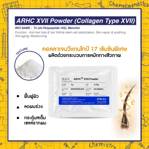 ARHC XVII Powder (Collagen Type XVII) คอลลาเจนวีแกนไทป์ 17 เข้มข้นพิเศษ ฟื้นฟูผิว ลดผมร่วง กระตุ้นสเต็มเซลล์รากผม ผลิตด้วยกระบวนการหมักทางชีวภาพ
